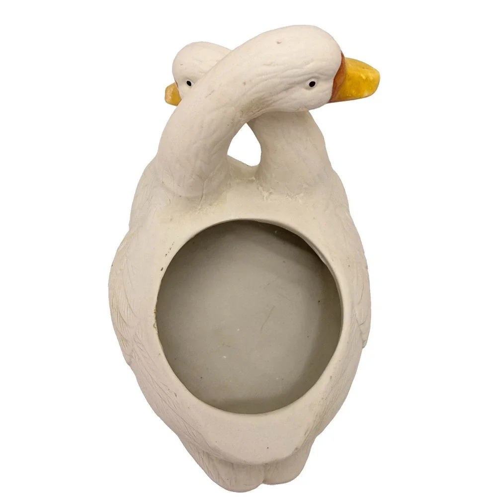 Vintage Double Goose Porcelain Planter Vase White Ducks Farmhouse Cottage Decor